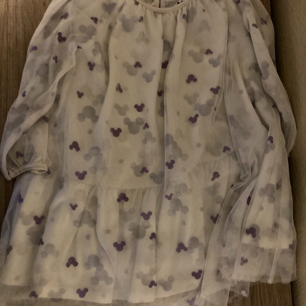 Disney Junior White Tulle Dress with Purple Mickey Mouse All Over Print 18 Month
